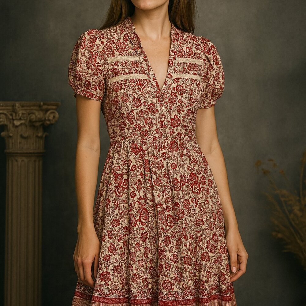Beautiful Anthropologie Red and White Floral Midi Dress